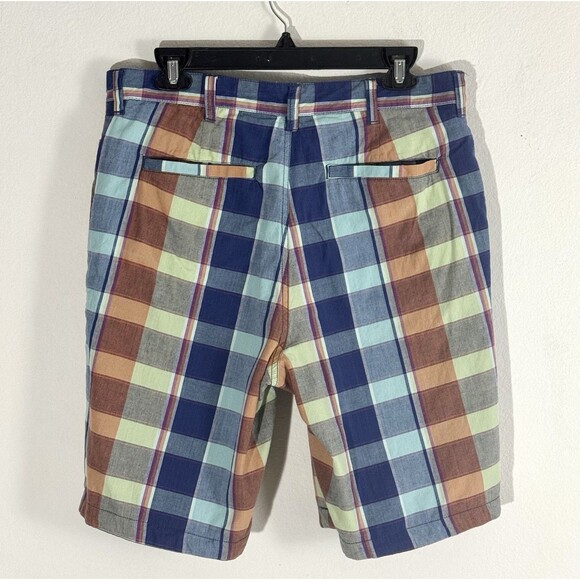 CREMIEUX Mens Bermuda Shorts Reversible Madras / Blue Chambray - Picture 7 of 16